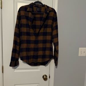 J. Crew Navy and Brown Flannel Button Down Shirt